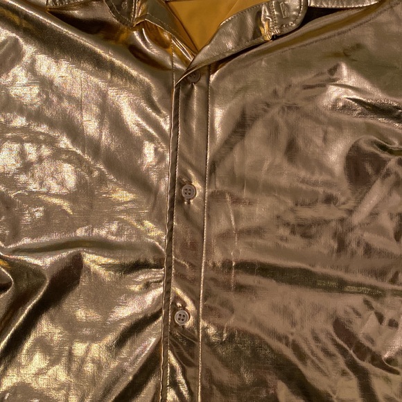 NWOT Mens Liquid Gold Metallic Button Down Short Sleeve Shirt by Gary Majdell - Picture 2 of 7
